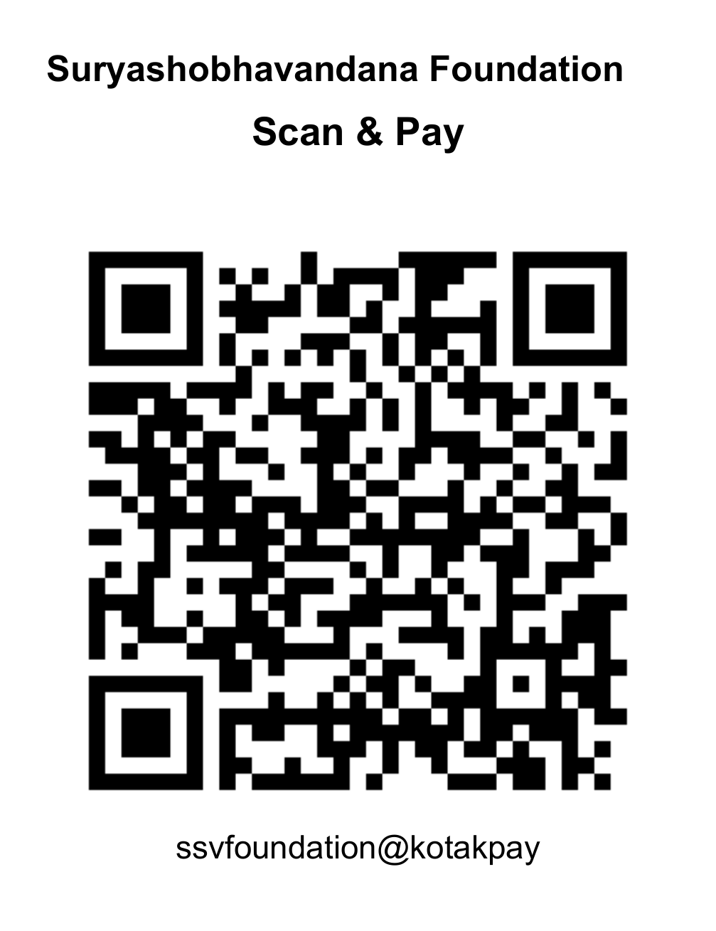 UPI scan and pay QR code for Suryashobhavandana Foundation, UPI ID ssvfoundation@kotakpay